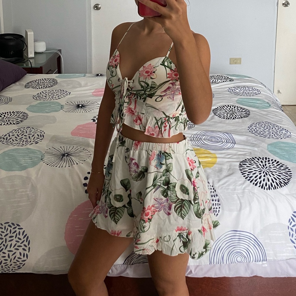 Floral Two Piece Crop Top & Shorts Set